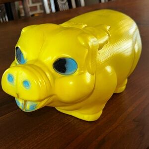 Vintage 1960s Yellow Piggy Pig Coin Bank Plastic AJ Renzi
